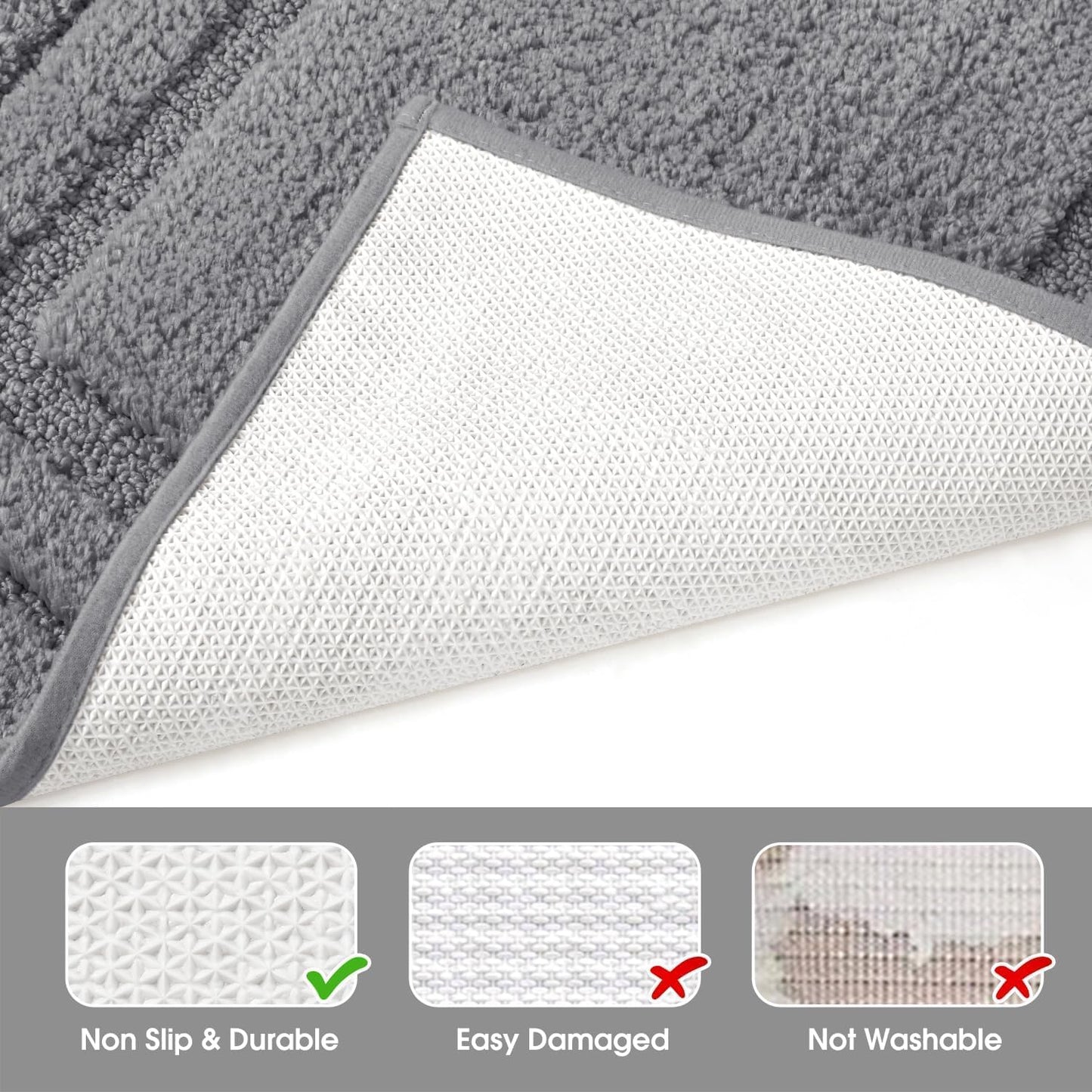 SKY-TOUCH Thick Soft Microfiber Bathroom Rug Mat - Non-Slip, Absorbent, Quick-Dry, Machine Washable - 40x60cm, Grey