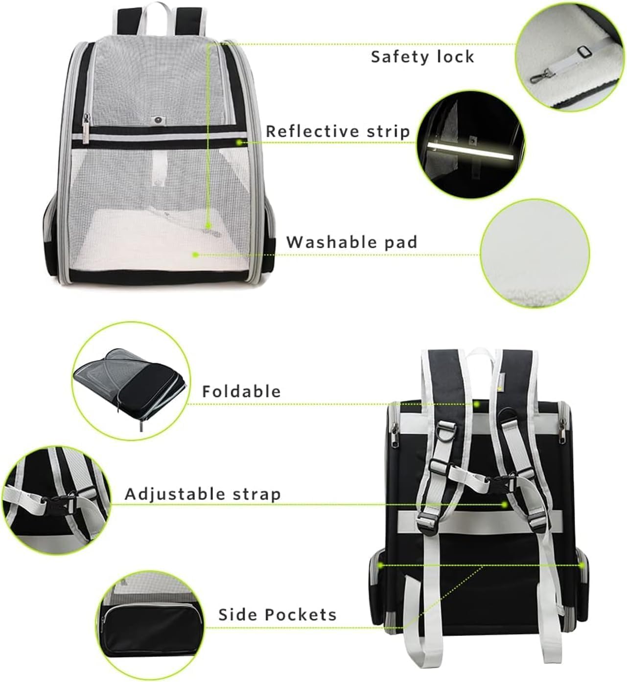 SKY-TOUCH Cat Carrier Backpack, Cats Dogs Rabbits Carrier, for Small Pets and Puppies – Perfect for Outdoor Adventures and Vet Visits, Ultimate Comfort On-the-Go, Grey - 34x27x41cm