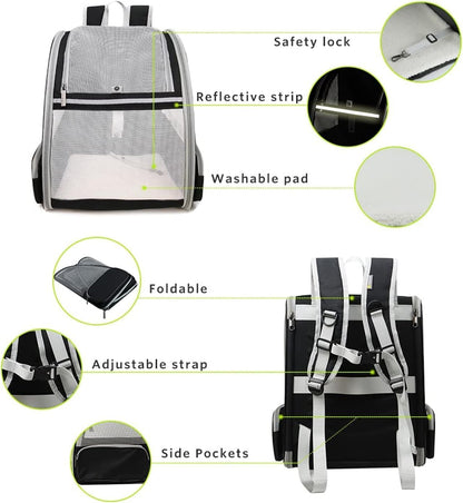 SKY-TOUCH Cat Carrier Backpack, Cats Dogs Rabbits Carrier, for Small Pets and Puppies – Perfect for Outdoor Adventures and Vet Visits, Ultimate Comfort On-the-Go, Grey - 34x27x41cm