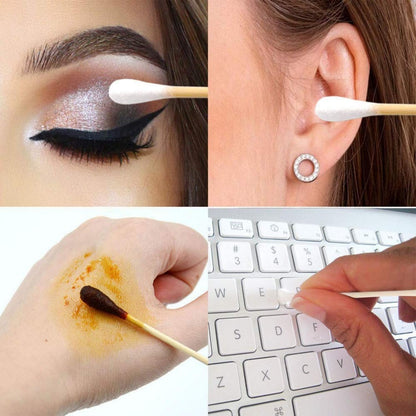 SKY-TOUCH 500 Count Cotton Swabs Double-Tipped Round, Bamboo Clean Swabs for Personal Care, Ear Cleaning, Makeup, Nails