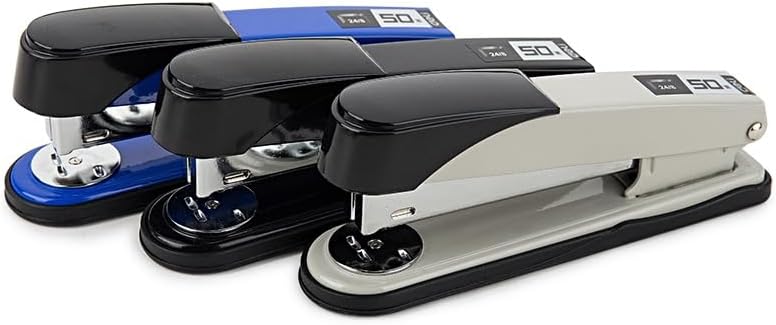SKY-TOUCH Heavy-Duty Metal Stapler, Black, 50 Sheets Capacity, Stainless Steel, Adjustable Staple Selector, Anti-Slip Base, for Office & Home Use