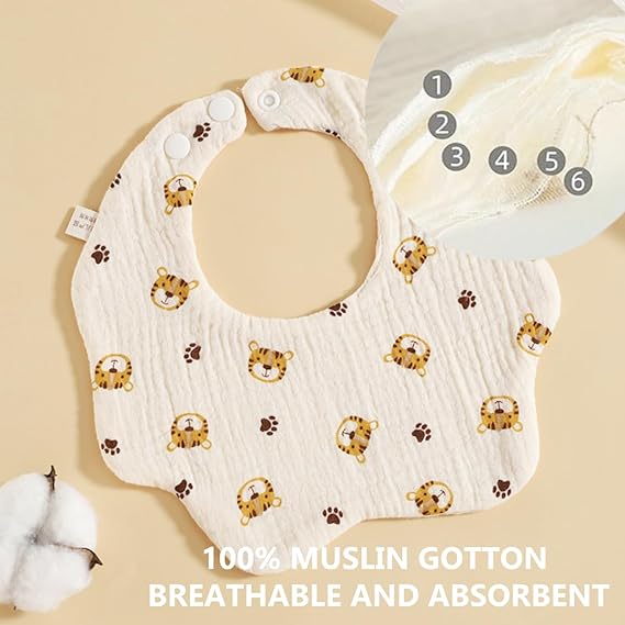 SKY-TOUCH Muslin Baby Drooling Bibs 5/10 Pack, 100% Cotton Soft Absorbent Bandana Drool Bibs with Adjustable Snaps Cotton for Teething and Drooling Unisex Baby
