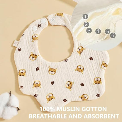 SKY-TOUCH Muslin Baby Drooling Bibs 5/10 Pack, 100% Cotton Soft Absorbent Bandana Drool Bibs with Adjustable Snaps Cotton for Teething and Drooling Unisex Baby
