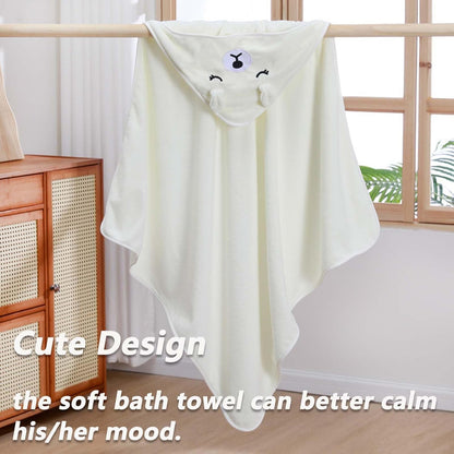 SKY-TOUH Baby Towels with Hood, Ultra Soft Hooded Baby Bath Towels for Newborn, Soft and Absorbent Animal Bear Design, Baby Stuff Shower Gifts for Boy and Girl, 80x80cm, White