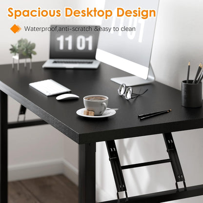 SKY-TOUCH Folding Table Multi Functional Standing Desk With Adjustable Height Legs,for Camping, Garden, Picnic,Coffee,Bbq,No Install Needed Black Color Desktop Black Frame(80x40x75cm)