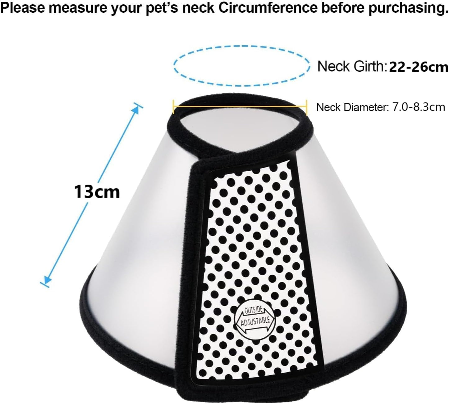 SKY-TOUCH Adjustable Cat Recovery Cone, Lightweight Plastic Elizabeth Collar for Cats, Kittens, and Small Dogs After Surgery, Soft Protective E-Collar to Prevent Licking and Biting Wounds(M 22-26cm)