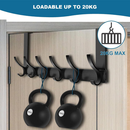 SKY-TOUCH Over Door Hook Hanger 6 Hookds, for Hanging Clothes, Hats, Coats, Towels, Robes - Rust Resistant Door Hanger with 6 Hooks, 20KG Maximum load, Aluminum, 40x18cm