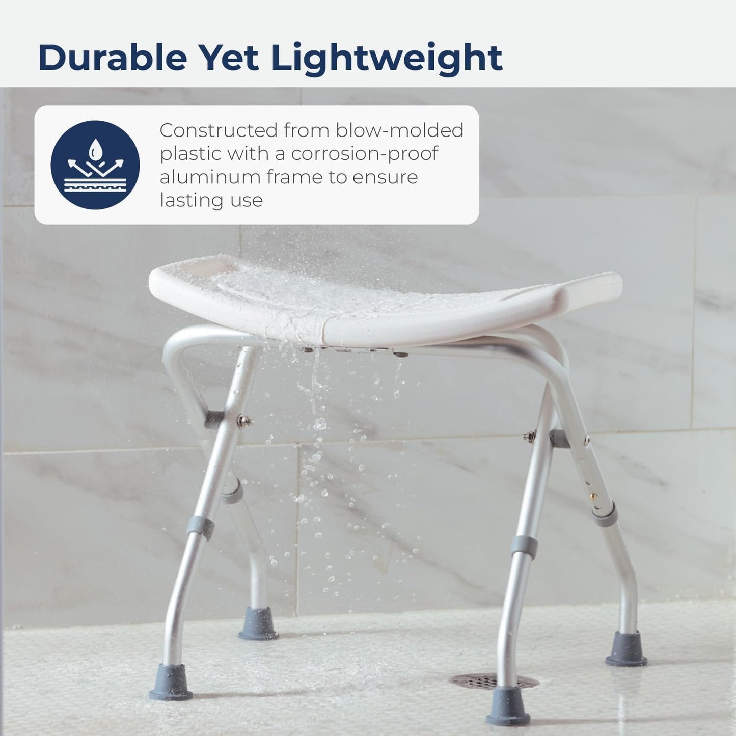SKY-TOUCH Non-Slip Folding Shower Stool with Suction Feet, Adjustable Lightweight Rust-Free Aluminium Bath Chair for Elderly, Disabled, Pregnancy, Post Surgery, 300 Pounds Capacity