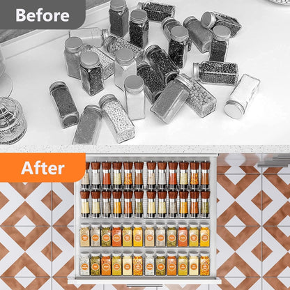 SKY-TOUCH Spice Drawer Rack, 4 Tier- 2 Set (8 Pcs) Expandable From 11" to 22" Clear Acrylic Seasoning Jars Drawers Organizer, Kitchen Drawers, Cabinets Countertops Expandable Storage for Spice Jars
