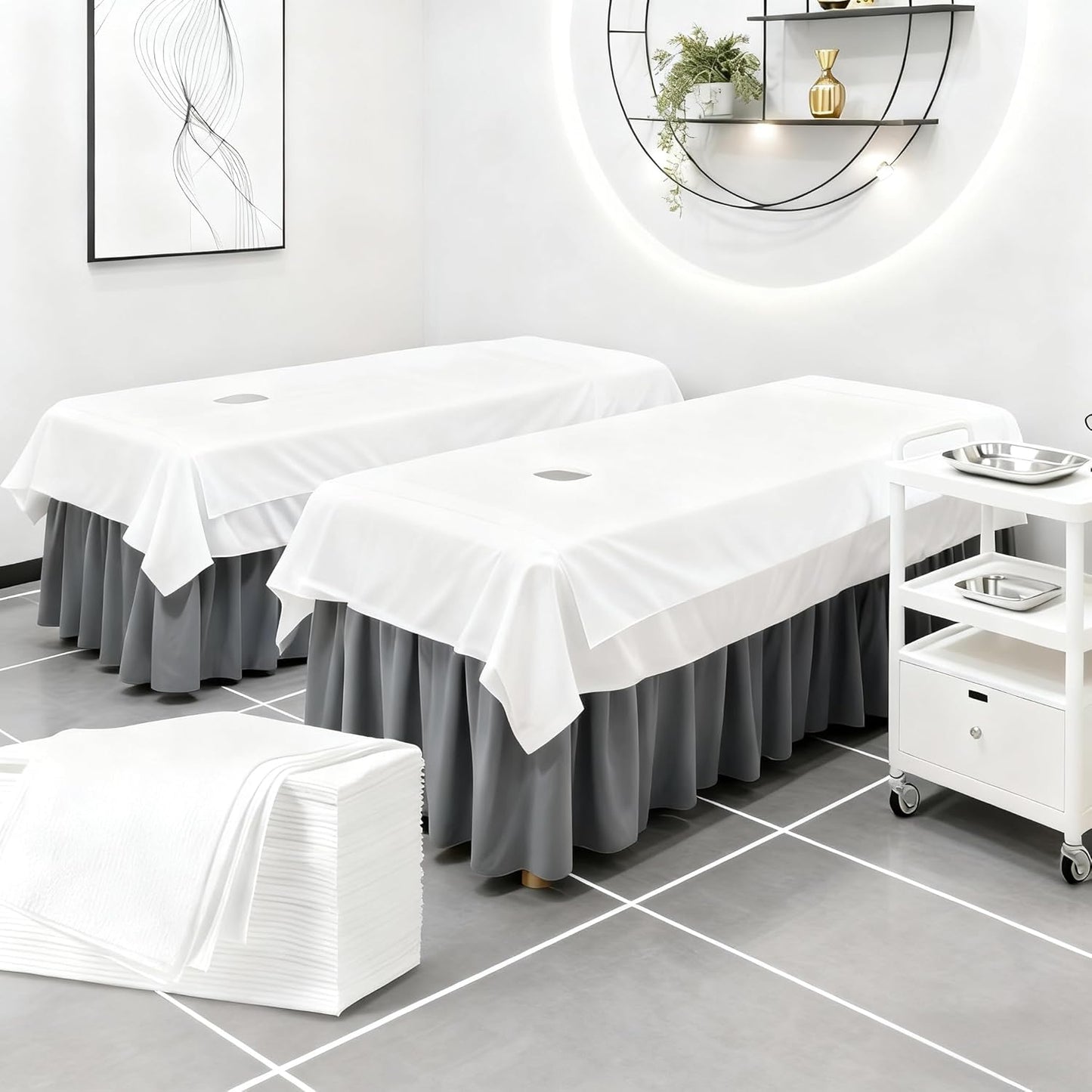 SKY-TOUCH 50Pcs Disposable Massage Table Sheets with Face Hole Waterproof & Oil-Resistant Non-Woven Bed Covers for Spa, Massage & Beauty Treatments, Breathable Hygienic & Comfortable (White 180*80cm)