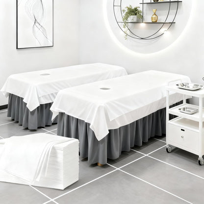 SKY-TOUCH 50Pcs Disposable Massage Table Sheets with Face Hole Waterproof & Oil-Resistant Non-Woven Bed Covers for Spa, Massage & Beauty Treatments, Breathable Hygienic & Comfortable (White 180*80cm)
