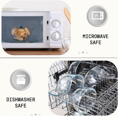 SKY-TOUCH 2 PCS Glass Mix Bowl Set, Round Glass Bowl, Salad Bowl Glass for Kitchen, Baking, Prepping, Serving, Cooking, Stackable, Non-toxic, Microwavable, L Size: 26.5 x 11cm, S Size: 22.5 x 10cm