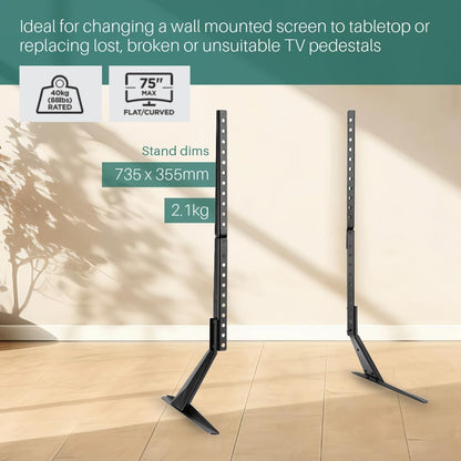 SKY-TOUCH Universal Tabletop TV Stand for 37-75" LCD LED Flat Screen TV Height Adjustable with VESA 200x200mm to 500x500mm Max Holds 55kg