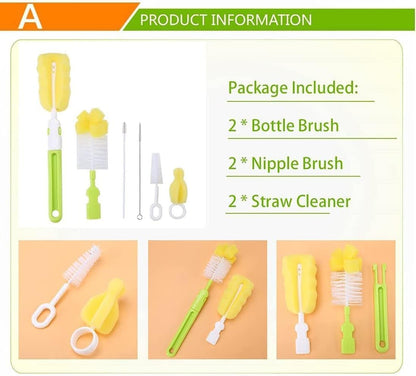 SKY-TOUCH 6 PACK Baby Bottle Cleaning Brushes Set, Includes Nipple Cleaner & Long Handle for Narrow Neck Glass Bottles, Water Bottle & Straw Cleaner, Multicolor