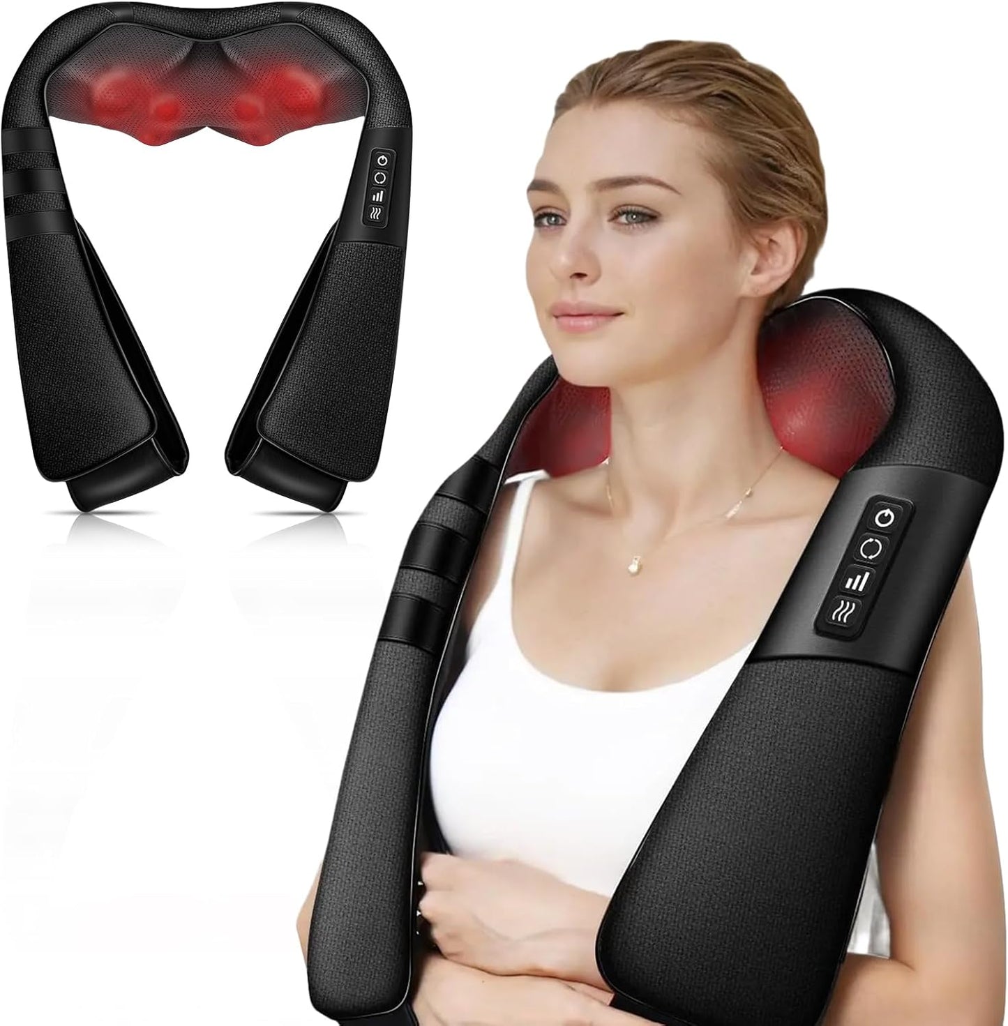 SKY-TOUCH Neck and Shoulder Massager with Heat, Deep Tissue Shiatsu 3D Kneading Massager for Muscle Relaxation & Pain Relief, Ideal for Shoulder, Home and Office, Gifts (Black)