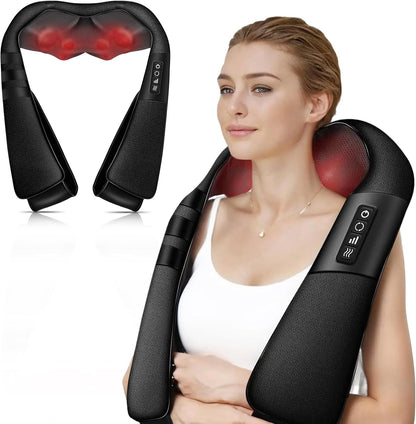 SKY-TOUCH Neck and Shoulder Massager with Heat, Deep Tissue Shiatsu 3D Kneading Massager for Muscle Relaxation & Pain Relief, Ideal for Shoulder, Home and Office, Gifts (Black)