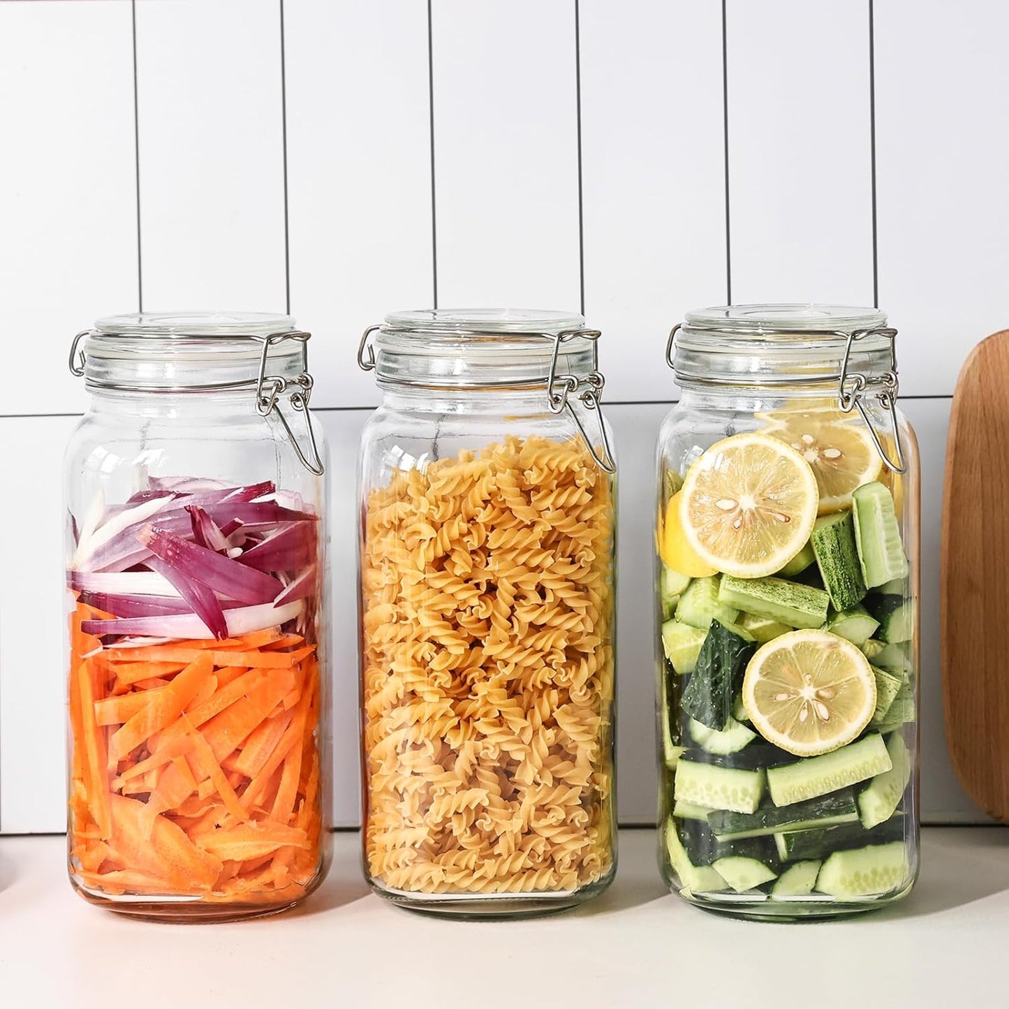 SKY-TOUCH Square Glass Jars with Airtight Lid, Wide Mouth Mason Jars with Clamp Lids,Glass Sealed Jars with Air Tight Lids, Best for for Flour, Cereal, Beans, Pasta and Canning