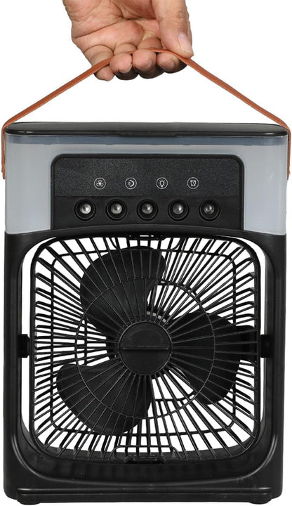SKY-TOUCH 4 in 1 Portable Desk Fan with Cooling Mist,with 90° Oscillation,with Timer 1-3H, 3 Wind Speeds, 5 Spray Modes, 7 Colour Night Light for Home, Office, Bedroom, Black- 600ml Water Tank