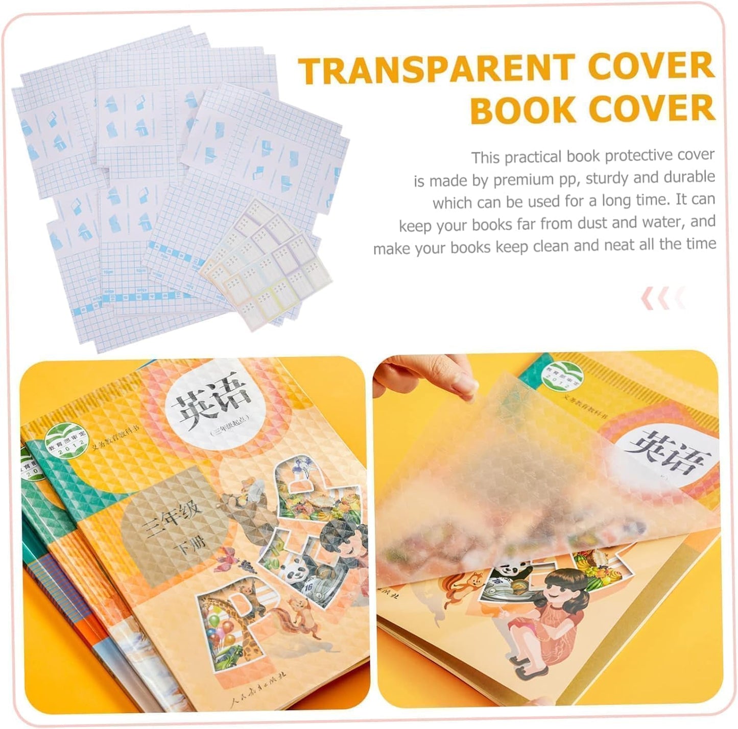 SKY-TOUCH Self-Adhesive Book Cover Film - A4/16K/25K Size(15 Pcs- 3 Different Sizes -5 Each) Eco-Friendly, Waterproof, Scratch-Resistant, DurableClean Easy