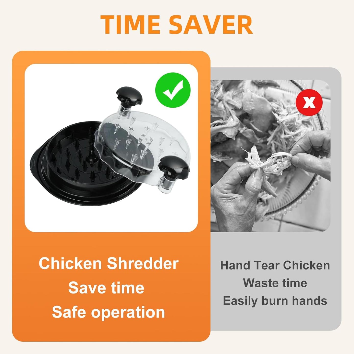 SKY-TOUCH Chicken Shredder Tool, Twister with Ergonomic Handle, Non-Slip, Effort Saving, with Transparent Lid Food Shredder, BPA Free, Dishwasher Safe, 25x25x5cm, Black