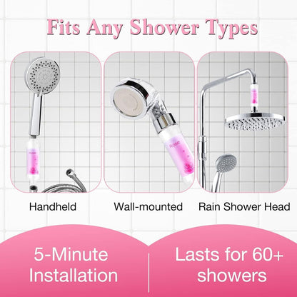 SKY-TOUCH Rose Vitamin C Shower Filter : Aromatherapy Hard Water Softener Chlorine & Fluoride Shower Filter Easy Installation for Universal Output Showerhead for Healthier Skin & Hair