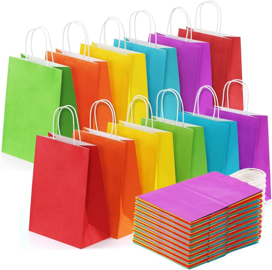 SKY-TOUCH Paper Gift Bags 24 Pcs, Kraft Paper Bags Party Favor Bags with Handles for Kids Birthday, Baby Shower, Crafts, Wedding, Party Supplies, Size 21x15x8 cm(6 Colors)