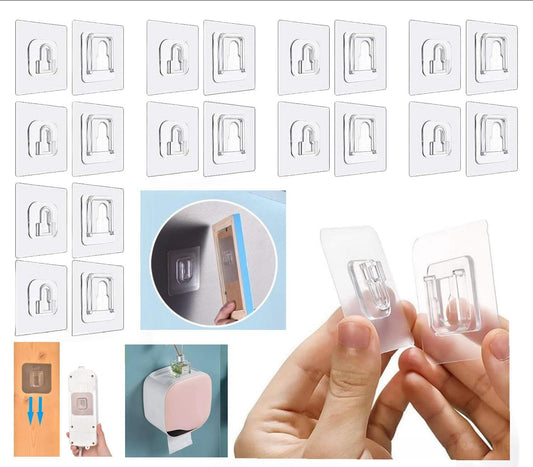 SKY-TOUCH Double-Sided Adhesive Wall Hooks 10 Pairs, Waterproof and Oilproof Reusable Seamless Hooks, Heavy Duty Self-Adhesive Wall Hook for Kitchen Bathroom Office, Without Punching