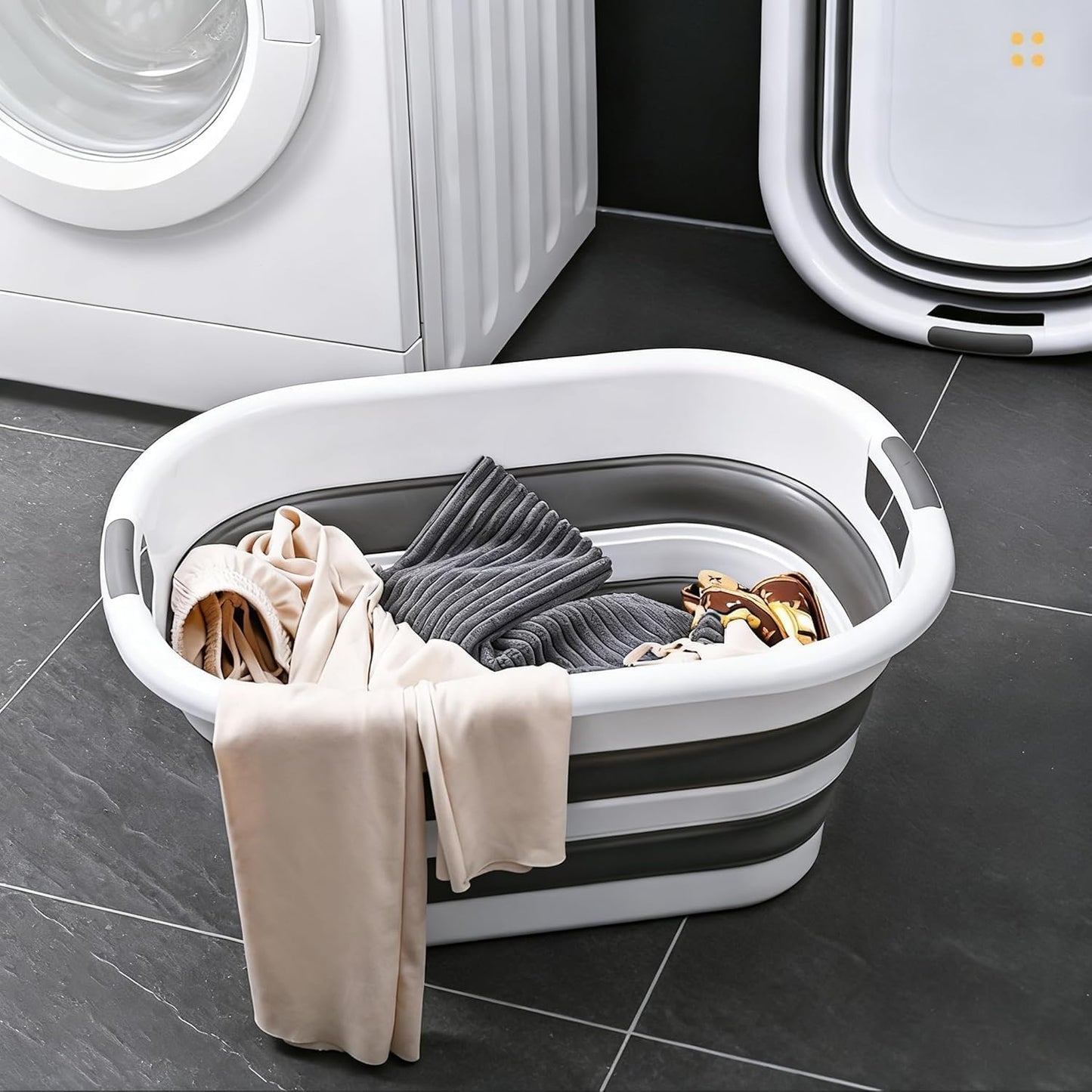 SKY-TOUCH 38L Collapsible Plastic Bucket with Handle, Foldable Laundry Basin, Multi-functional Cleaning and Laundry Basket for Outdoor Use, Suitable for Camping, Handwashing, 61cm * 46cm * 27cm