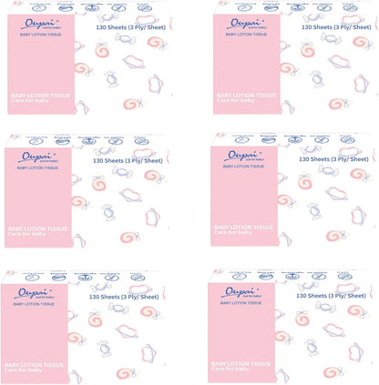 SKY-TOUCH Baby Facial Tissues,130 Tissues per Pack baby Ultra Soft & Moisturizing Wipes for Baby's SensitiveSkin,Hypoallergenic Facial Tissue with Gentle Care LotionTravel&HomeUse(6 Pack-780 Tissues)