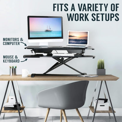 SKY-TOUCH Standing Desk Height Adjustable, 80 * 40cm Sit to Stand Desk Converter with Keyboard Tray, Ergonomic Sit to Stand Up Riser for Home Office Laptop, Black