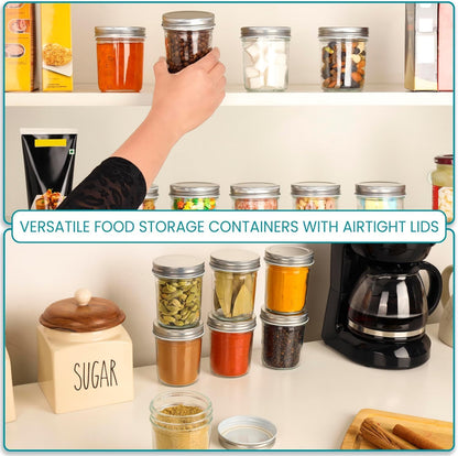 SKY-TOUCH 8 PACK Glass Mason Jars with Metal Lids, 230ml / 7.8oz Airtight Canning Jars, Food Storage Jars for Overnight Oats, Preserving Jam, Pickling, Jelly, Meal Prep, Transparent