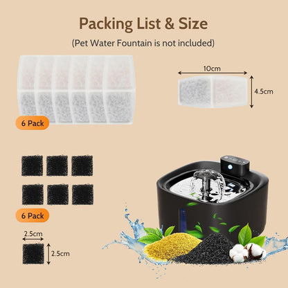 SKY-TOUCH Cat Water Fountain 6 Pieces Filter Element + 2 Sponge Elements, Filter Water Dispenser for Cat and Puppy Replacement Filter Cartridge Filter