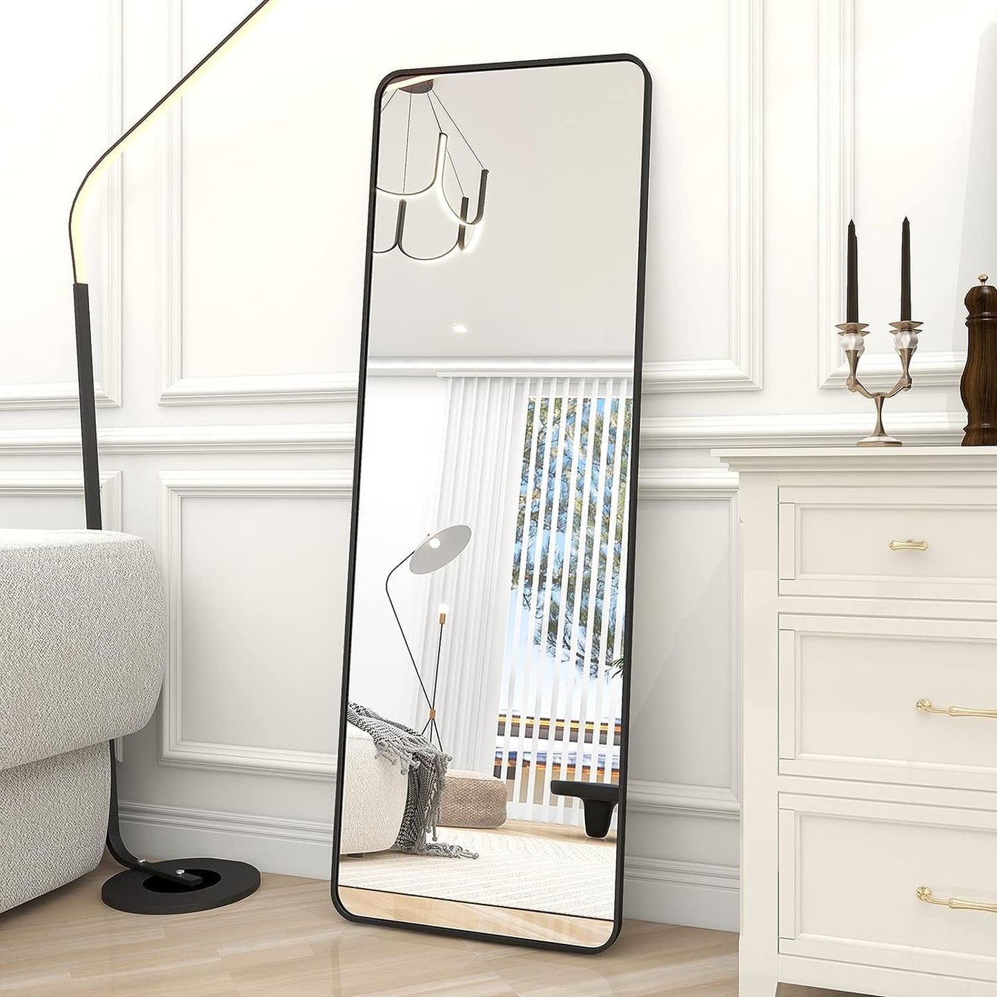 SKY-TOUCH Full Length Mirror 155x45cm, Floor Mirrors with Aluminum Alloy Frame Free-Standing Leaning Large Bedroom Dressing Mirror, Full Body Mirror with Stand for Living Room,Bedroom, White