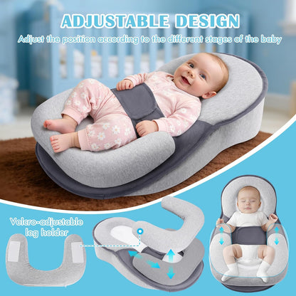 SKY-TOUCH Newborn Feeding Pillow Wedge - 15° Anti-Spit Up & Nursing Support Pillow, Baby Breastfeeding Pillow for Reflux, Soft & Breathable Grey Infant Nursing Cushion