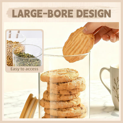 SKY-TOUCH 3PCS Glass Food Storage Jars, Kitchen Storage Glass Canister Set with Airtight Bamboo Lids, Suitable for Flour, Grains, Sugar, Tea, Coffee Beans, and Snacks, 2100ML