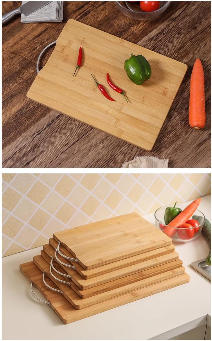 SKY-TOUCH 3pack Bamboo Wood Cutting Chopping Set Serving Board with Stainless Steel Handle Suitable for Meat, Vegetables and Cheese - “/20 * 30cm/24 * 34cm/30 * 40cm/”