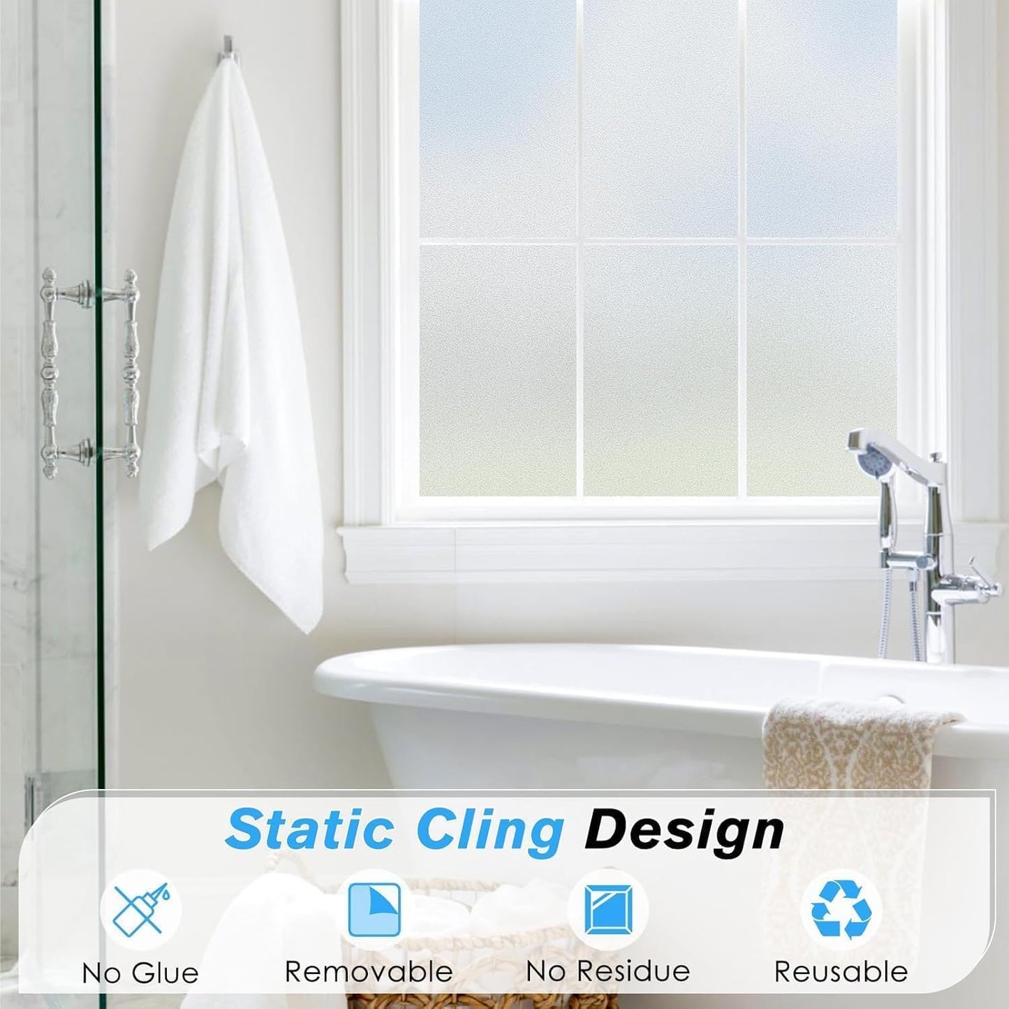 SKY-TOUCH Frosted Window Film : Removable Static Cling One Way Privacy Window Film Sun Blocking Heat Control Anti UV Peep-Proof for Home Office Bathroom Glass Door Window