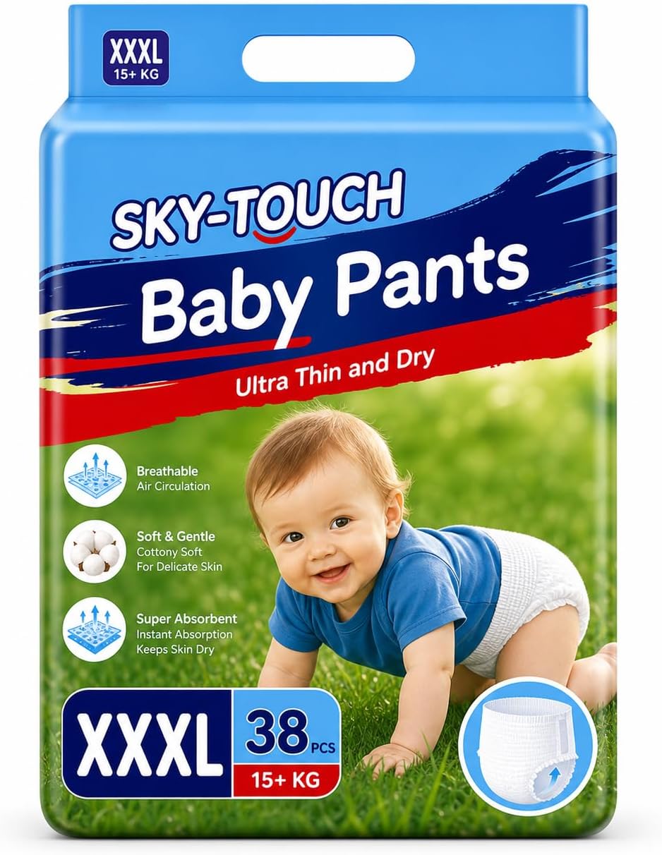 SKY-TOUCH Baby Diaper Pants, Comfort Taped Diapers, Double Layer Leakage Protection Infused, Cottony Soft High Absorb Technology