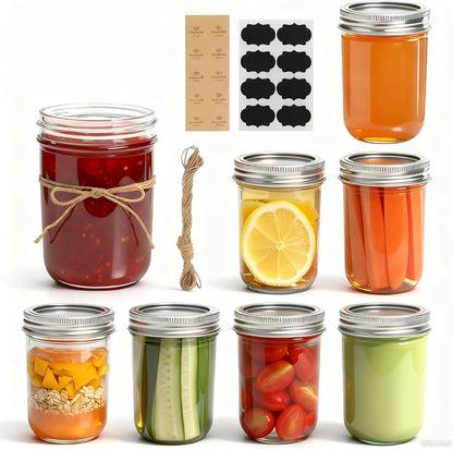 SKY-TOUCH 8 PACK Glass Mason Jars with Metal Lids, 230ml / 7.8oz Airtight Canning Jars, Food Storage Jars for Overnight Oats, Preserving Jam, Pickling, Jelly, Meal Prep, Transparent