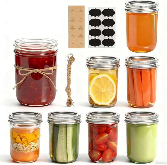 SKY-TOUCH 8 PACK Glass Mason Jars with Metal Lids, 230ml / 7.8oz Airtight Canning Jars, Food Storage Jars for Overnight Oats, Preserving Jam, Pickling, Jelly, Meal Prep, Transparent
