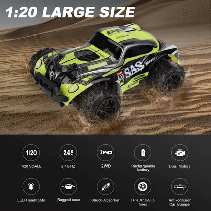 SKY-TOUCH 1:20 scale high speed remote control car, 2.4GHz high speed all terrain off-road remote control truck, boy car toy, waterproof electric car, durable toy gift, suitable for boys aged 6-14.