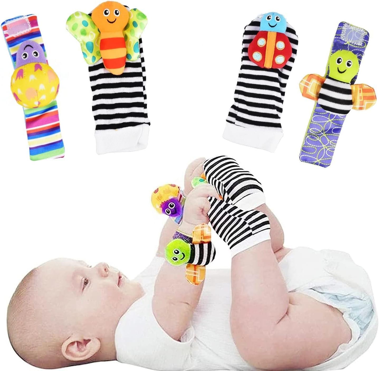 SKY-TOUCH Baby Toys 4 pcs Newborn Development and Foot finder for Boys Girls 0 3 6 12 Months