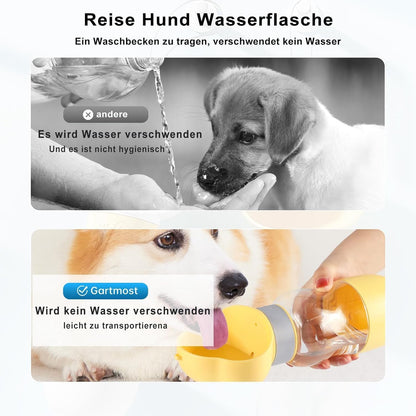 SKY-TOUCH Dog Water Bottle with Food Container, Portable Leak Proof Pet Water Dispenser, Travel Bowl for Walking Hiking Outdoor, Puppy Essentials for Small Medium Dogs(Yellow 350ml+200ml)