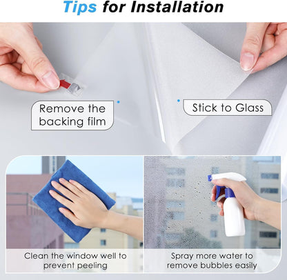 SKY-TOUCH Frosted Window Film : Removable Static Cling One Way Privacy Window Film Sun Blocking Heat Control Anti UV Peep-Proof for Home Office Bathroom Glass Door Window