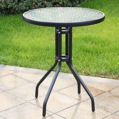 SKY-TOUCH Round Glass Table : Outdoor Patio Table with Waterwave Tempered Glass Outdoor Coffee Table with Metal Frame for Home Patio Backyard Yard Balcony Lawn (60 * 70cm Black)