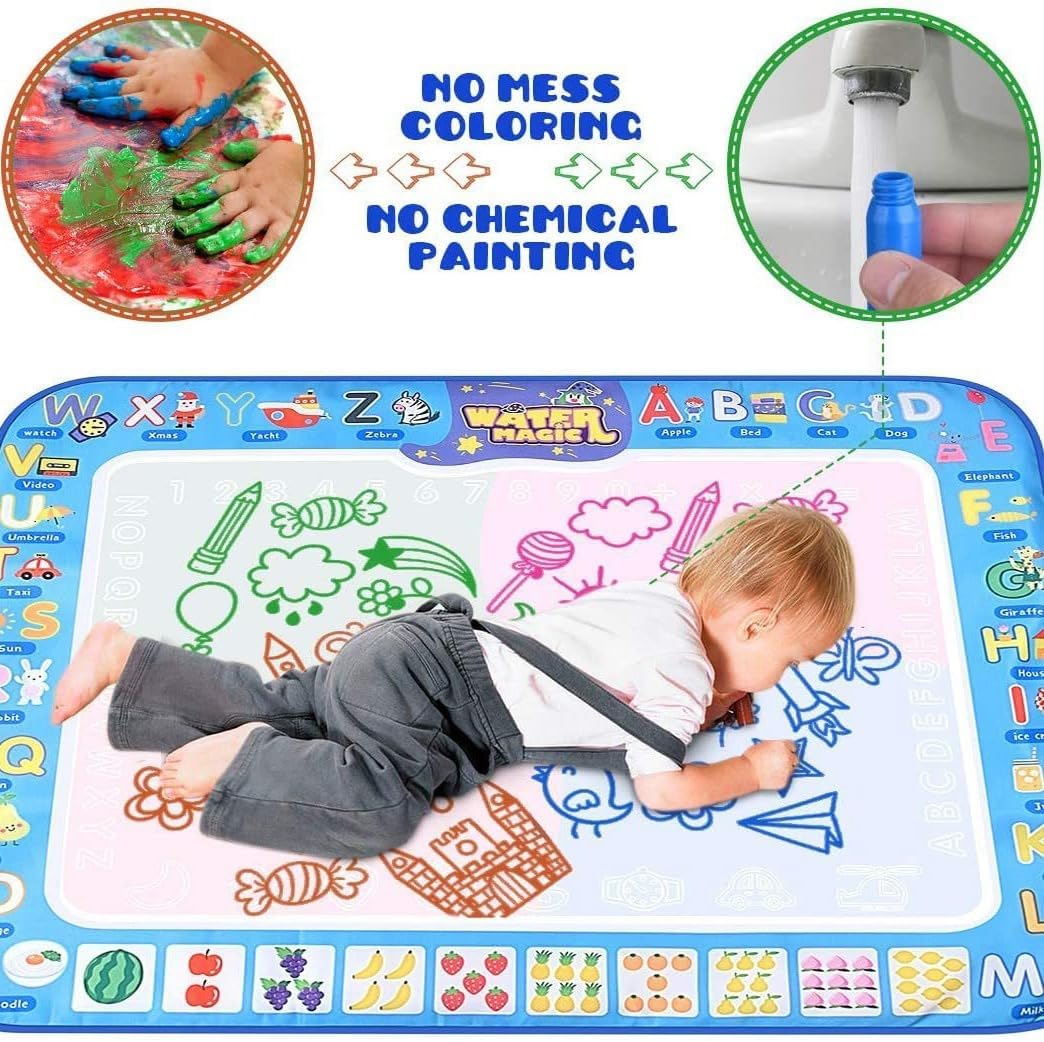 SKY-TOUCH Magic Water Doodle Mat,Extra Large Mess Free Colouring Baby Paint Mat,Aqua Water Doodle Mat,Mess Free Colouring Mat,Toddler Toys for 2 3 4 5 Year Old Boys Girls,100 * 80cm