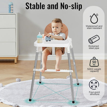 SKY-TOUCH 2 in 1 Baby High Chair with Removable Tray, Baby Dining Chair Adjustable Height, Baby Feeding Chair 3 Point Safety Belt, Baby Highchairs for Ages 6 Months to 3 Years