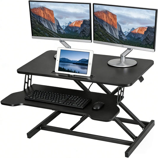 SKY-TOUCH Standing Desk Height Adjustable, 80 * 40cm Sit to Stand Desk Converter with Keyboard Tray, Ergonomic Sit to Stand Up Riser for Home Office Laptop, Black
