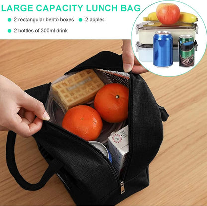 50pcs Lunch Box Bag : Reusable Insulated Lunch Tote Bag Leakproof Thermal Cooler Sack Food Handbags Case for Work Office School Picnic Travel Black
