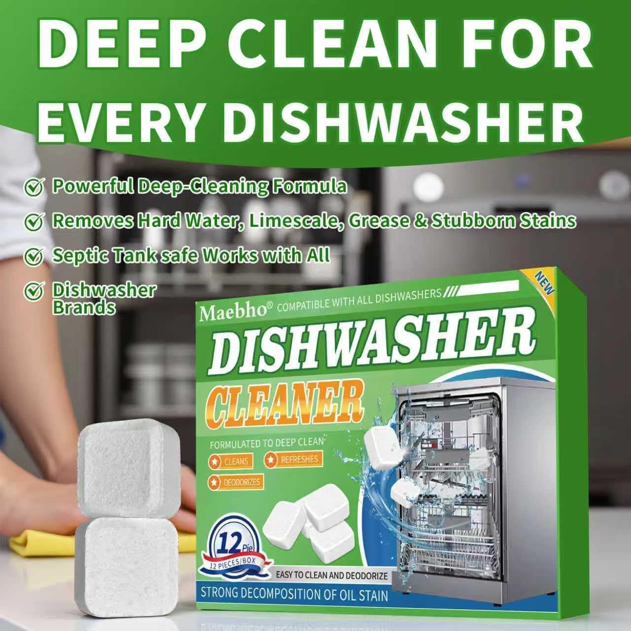 SKY-TOUCH 24pcs Dishwasher Cleaning Tablets – Deep Descaling Formula, Stain Removal & Deodorizing, Fresh Lemon Scent, Monthly Maintenance Cleaner